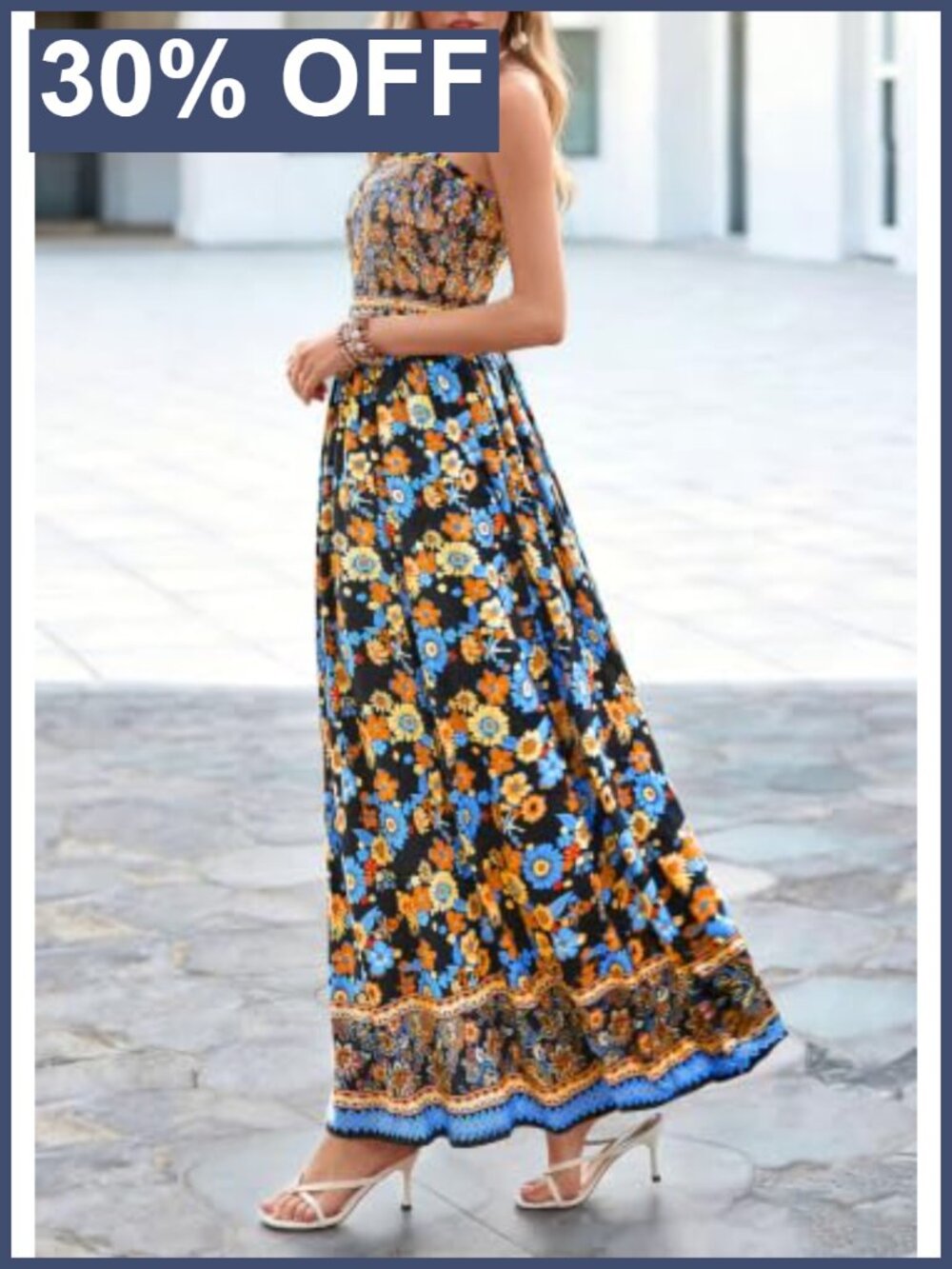 Women's Floral Maxi Dress Boho Spaghetti Strap A-Line Sleeveless Beach Summer - Picture 2 of 6